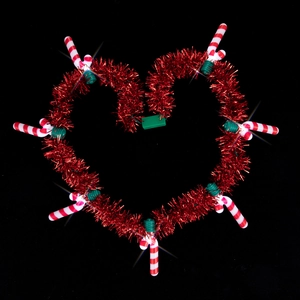 Christmas heart-shaped LED tinsel necklace with red tinsel and candy cane lights