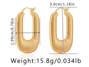 Gold plated U-shape textured hoop earrings with dimensions 3.0cm by 1.99cm