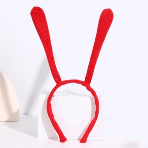 Cute red plush bunny ear headband for party costumes and role-play events