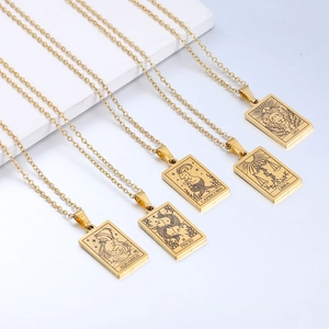 Minimalist gold stainless steel zodiac necklaces with rectangle constellation pendants