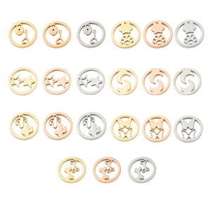 Hollow Circular Stainless Steel Charms Mirror Polished 18K Gold Plated Moon Star Butterfly Paw Pendants DIY Jewelry Making