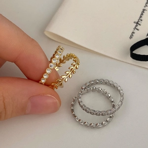 Five-piece zircon leaf open ring set in gold and silver plating for women