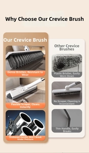 Detail of dense grey bristles and rubber squeegee on a long handle floor gap brush