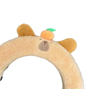 Plush Capybara headband with bear ears and orange fruit decor for face washing