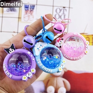Detail of liquid floating keychains with Sanrio characters and colorful beads
