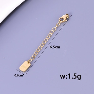 Detailed view of 6.5cm gold stainless steel extension chain with lobster clasp and tag