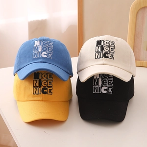 Kids cotton baseball caps with NICE embroidery in blue, yellow, white, and black colors
