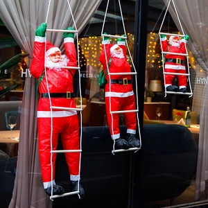 Set di tre Babbo Natale che si arrampicano su scala di corda per decorazioni natalizie