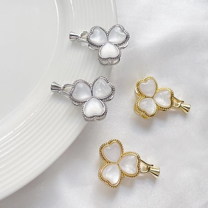 Gold and silver clover jewelry clasps with mother of pearl inlay for necklaces