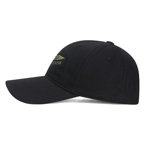 Black cotton camouflage baseball cap with embroidered green wings and fashion text