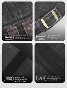 Detail view of washed vintage flat cap showing stitching and metal buckle adjustments