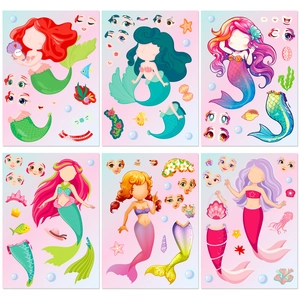 Detail of 6 mermaid dress-up sticker sheets with various hairstyles and accessories