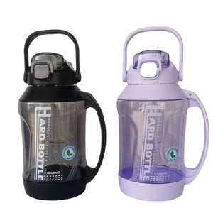 Large capacity sports water bottles with handle and lock lid in black and lilac