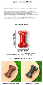 Detailed view of bone-shaped natural crystal carvings with specific product dimensions