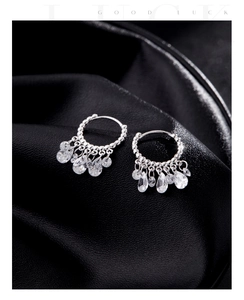 S925 sterling silver hoop earrings featuring dangling teardrop cubic zirconia tassels