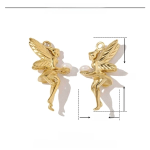 Detailed size parameter guide for gold angel pendant with pearl in stainless steel