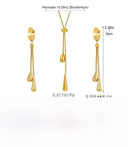 Detailed specs for golden stainless steel waterdrop necklace and earrings set