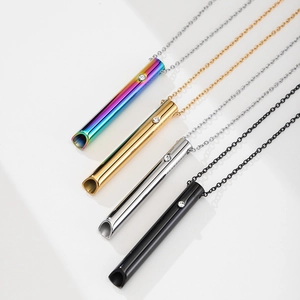Set of 4 stainless steel meditation whistle necklaces with crystals in various colors