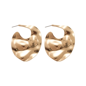 Chic irregular hammered gold metal hoop earrings with a textured molten lava design for women
