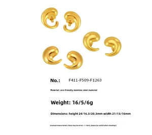 Detailed view of curved teardrop earrings in three sizes with gold plated stainless steel