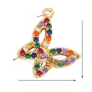 Detailed view of colorful butterfly charm with 12mm dimensions and 0.5mm hole for DIY