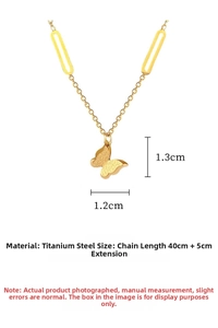 Detail of titanium steel butterfly pendant with matte gold finish and 40+5cm chain