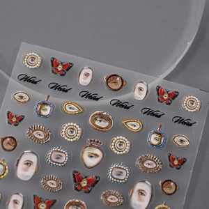 Embossed retro eye and gothic butterfly nail stickers with thin adhesive backing