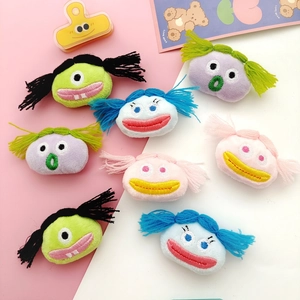 Quirky Cartoon Girl Plush Brooch Funny Monster Face Embroidered Doll Decoration For Bags Clothes DIY Craft Accessories