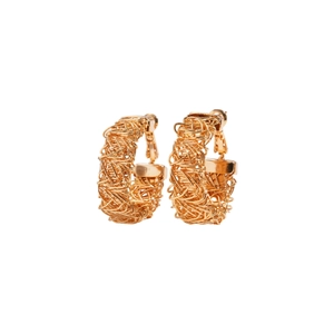24k gold plated textured braided hoop earrings with intricate metal woven design for women