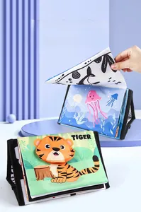 Foldable baby cloth book with safety mirror featuring colorful tiger and animal patterns