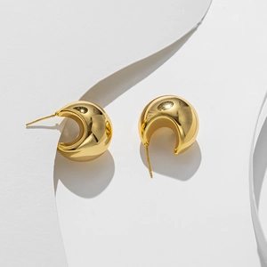 Minimalist Bean Hoop Earrings Titanium Steel Gold Plated Geometric Small Chunky Studs For Women Fashion Ins Style