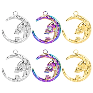 Gothic Stainless Steel Moon Skull Pendant Necklace For Women Men Gold Silver Rainbow Color Punk Fashion Jewelry Accessory