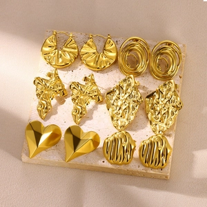 Minimalist gold stainless steel earrings set featuring heart and petal texture designs