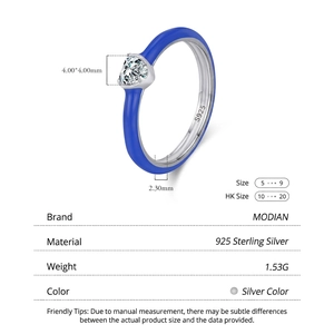925 sterling silver ring with blue enamel heart and diamond accents in a side view