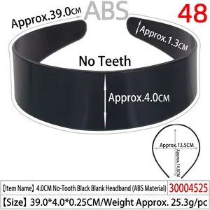 Detailed size specifications for 4cm wide black ABS plastic headband without teeth