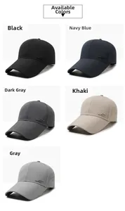 Detail view of breathable laser-cut holes and metallic logo on casual men's baseball caps