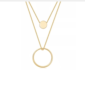 Detail of 18K gold-plated double-layer necklace with coin and ring pendants