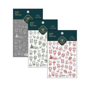 Embossed Christmas nail art stickers in red, green, and silver with 3D texture and festive icons