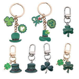 Irish St. Patrick's Day shamrock and green hat enamel alloy keychains in lucky designs