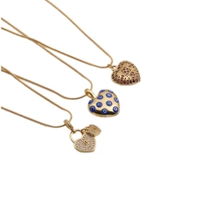 Heart Pendant Necklace Copper Zirconia Evil Eye Flower Design Valentine Day Gift Jewelry For Women
