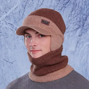 Ensemble bonnet en tricot et cache-col d'hiver avec protection d'oreilles homme