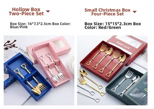 Creative shovel-shaped gold and silver cutlery sets in gift boxes with festive designs