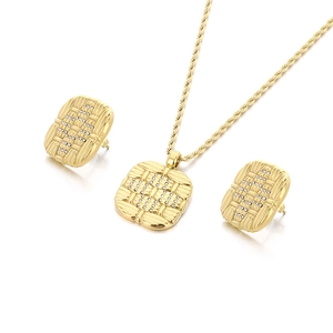 18K gold-plated titanium necklace and earring set with starburst square pendants