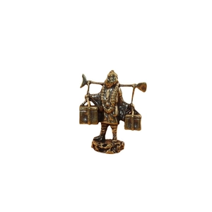 Retro bronze miniature figure of Monk Sha with carrying pole and cloud base for home decor