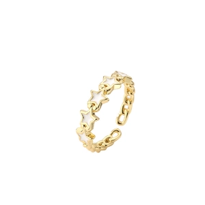 Adjustable gold chain ring featuring four white enamel stars for a minimalist women look
