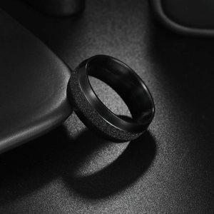Classic 8mm black brushed matte wedding ring for men with polished edges