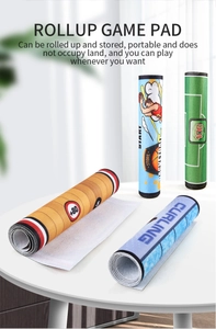 Portable rollup game mat for curling and soccer showing compact rolled storage and design