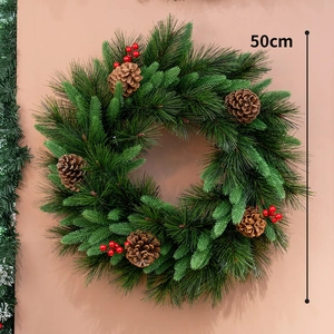 50cm artificial Christmas wreath with pine cones and red berries for holiday door decor