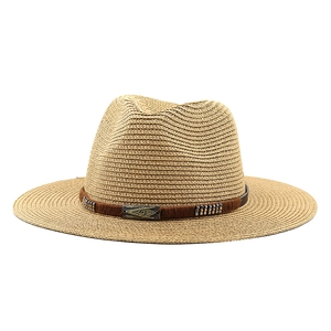 Chapeau de cowboy classique en paille marron clair avec boucle en métal vintage