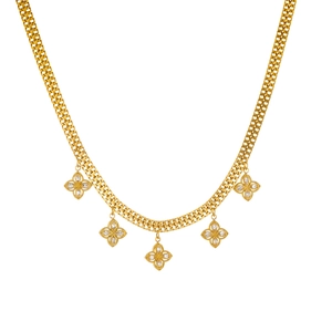 Gold plated stainless steel double layer clover necklace with sparkling inlaid stones